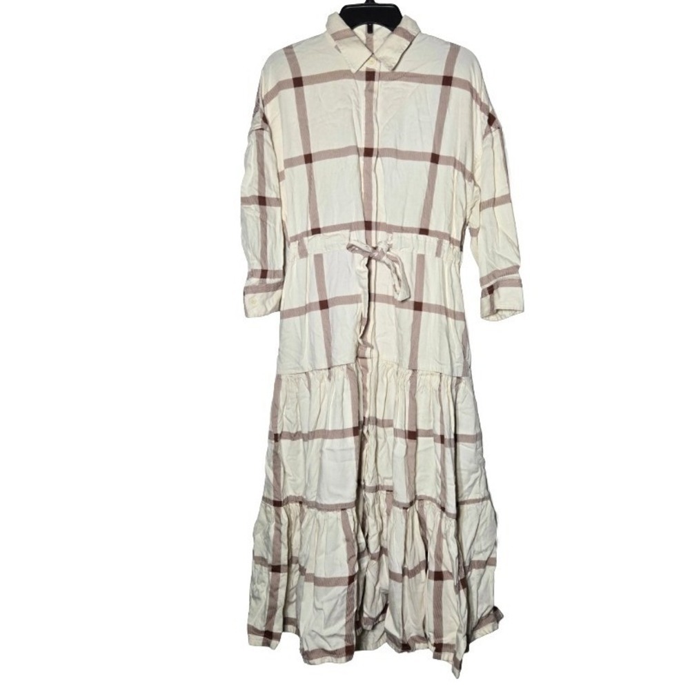 Levis Made & Crafted Winter Kaftan Plaid Tiered Maxi Dress Small Boho Cottage - Picture 2 of 11